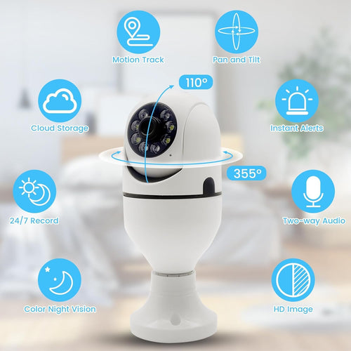 4Mp WiFi Bulb CCTV Camera for Home Security | 360° Rotation | Color Night Vision | Motion Detection Two-Way Audio | Wireless Light Bulb Camera with Mobile App V380 Pro