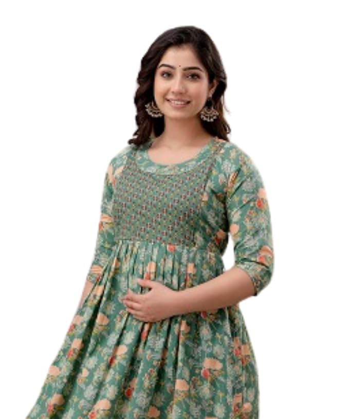 omen Cotton Maternity Kurti II Cotton Maternity Gown for Women II Maternity Feeding Kurti with Zipper