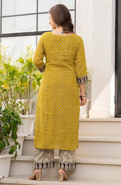 Women's Pure Cotton Straight Kurta Set with Palazzo Pants & Dupatta|Ethnic wear|Kurti Suit Set for Women